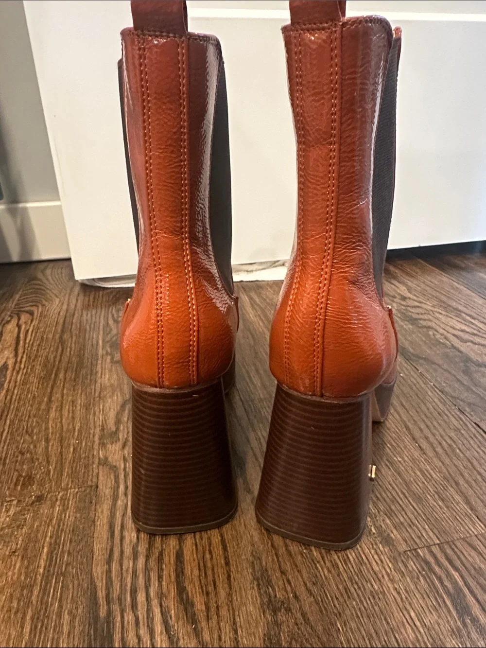 Circus by Sam Edelman Glossy Orange Platform Chelsea Boots
